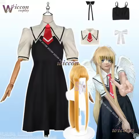 Kamio Misuzu Cosplay Galgame AIR Anime Costume Kawaii JK Black Mini Dress Long Ponytail Wigs Bow Hea