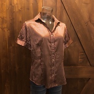 IMIX Red Brown Striped Satin Lapel Top