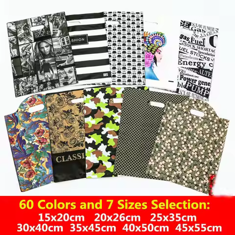 10pcs 15x20 20x26 25x35 30x40cm Plastic Gift Bags With Handles Packing Bag For Wedding Party Supplie