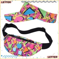 LETTER 80s Outfit Sun Visor Hat, Cotton Comfortable 80s 90s Fanny Pack,  Colorful Soft Waist Bag Sum