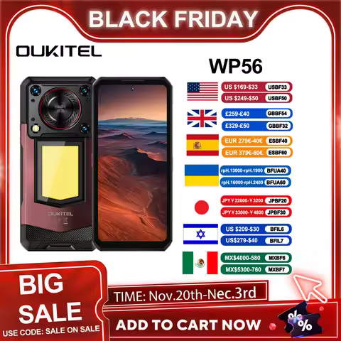 Oukitel WP56 5G Rugged Smartphone 12GB+512GB 45W Android15 Mobile Phone 16000mAh 6.78"FHD+ 108MP Cam