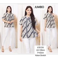 KATUN BIGSIZE BLOUSE BATIK SIANI 678 Jumbo XXL Top for Women's Office Work Cheongsam Collar Stretch 