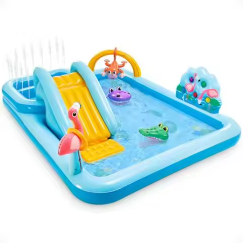 96 x 78 x 28 Inflatable Jungle Adventure Play Center Spray Kiddie Pool - Backyard Water Slide Outdoo