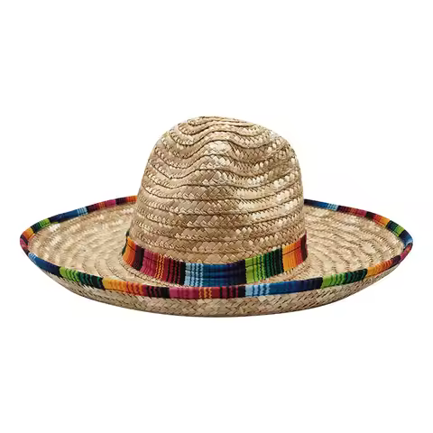 Mexican Sombrero Hat Straw Weave Wide Brim Beach Sun Hat Authentic Mexican Costume Breathable Jazz H