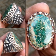 Cincin Batu Natural Pirus Persia Hijau Tua Lawasan Ring Perak Cirebon