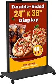 Sidewalk Sign Heavy Duty - 24x36 Inch Double-Sided Poster Stand with 360 Rotating Wheels, Rolling Me