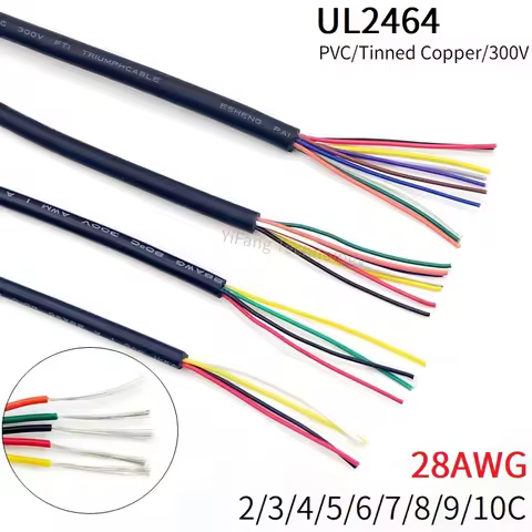 1M 28AWG Sheathed Wire Cable Channel Audio Line 2 3 4 5 6 7 8 9 10 Cores Insulated Soft Copper Cable