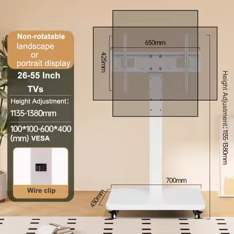 Rolling Floor TV Stand,Universal Mobile TV Cart for 26-65 inch TVs up to 110 lbs, Height Adjustable 