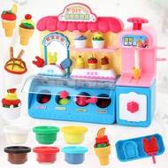 Creative DIY Ice Cream Shop Toy Dough Pretend Play Set Clay Plasticine Ice Cream Machine with Light Music Popsicle Maker