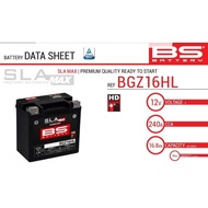 BS BATTERY BGZ16HL | BS BATTERI | FREE BS T-SHIRT| Replace YTX14L, YTX14HL