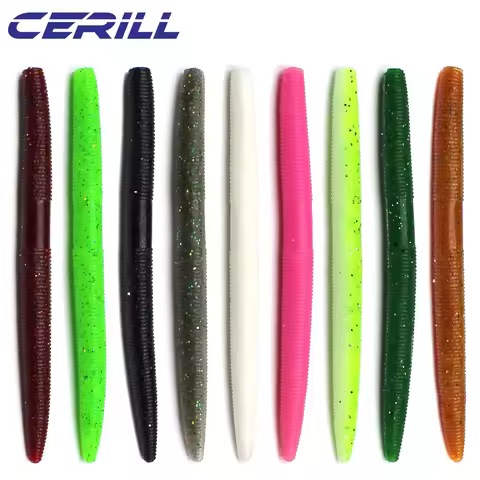 Cerill 6pcs/lot 103mm 7.3g Worm Bait Plastic Soft Fishing Lure Bionic Rig Maggot Senko Silicone Grub