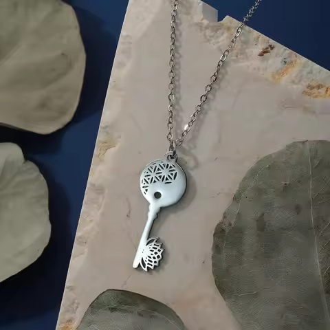 Kinitial Yin Yang Key With Lotus Pendant Necklace For Women Spiritual Stainless Steel Jewelry Yoga N