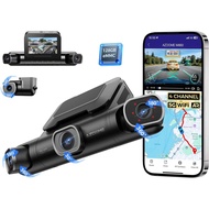 AZDOME 360 °   Kamera Dash Cam 4 Saluran Depan dan Belakang, Memori eMMC 128GB Terbina Dalam, Dashca