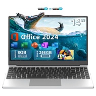 Fsjun Lightweight Laptop with MS Office 2024 & Windows 11 Pro, 14-inch 1920*1080 IPS Display, Intel 