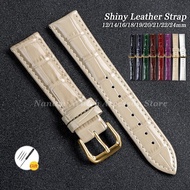 12-24mm Shiny Leather Watch Strap Universal Soft Calfskin for Women Men Watch Band 12/14/16/18/19/20