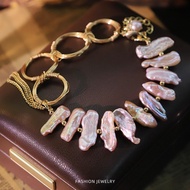 Bohemian Style Biwa Pearl Bracelet 14K Gold Plated Adjustable Chain