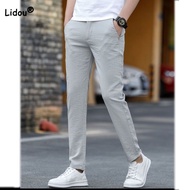 Trend Simplicity Solid Color Men's Pants 2023 Summer Male Clothes Casual Business Office All-Match Pockets Straight Trousers