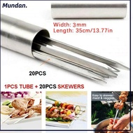 MUNDAN 20pcs Metal BBQ Skewers Flat Kabob Reusable BBQ Sticks