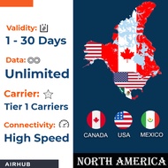 USA, Canada, Mexico eSIM - Data Only - Instant Delivery via Email by Airhub