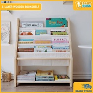 BabyBoss Wooden Book Rack Shelf Bookshelf With Canvas and Storage Space Rak Buku Kayu