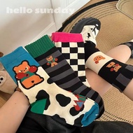 Spring-Autumn Black & White Checkerboard Grumpy Bear Cartoon Socks