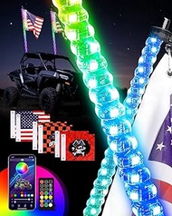 AUTOOMMO 2FT/3FT/4FT/5FT RGB LED Whip Lights (2 Pack) - 3X Ultra Brighter w/Turn & Brake Sync, Music