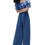 YQ17 2022New Fashion Korean Style Cotton and Linen off-Shoulder Loose Slimming Jumpsuit Large Size Women's Clothing for
