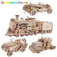 Robotime Rokr 3D Puzzle Movable Steam Train,Car,Jeep Assembly Toy Gift for Children Adult Wooden Mod