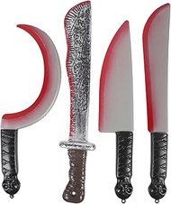 NUOBESTY 4pcs Halloween Toy Knives Realistic Plastic -dripping Cutters for Party Props for Spooky De