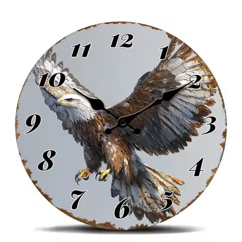 Majestic Bald Eagle Wall Clock: Vintage Inspired Timepiece for Patriotic, Office, or Lodge Decor