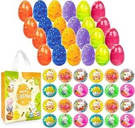 24Pcs Easter Marble Eggs with Mochi Squishy Toys, 1pc Non Woven Bags for Easter Theme Party Favors, Supplies for Easter Egg Hunt, Basket Stuffers/Fillers, Classroom Prize Supplies Toddler Boys Girls