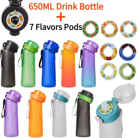 Flavored Water Bottle with 7 Flavour Pods Air Water Up Bottle Frosted Black 650ml Air Starter Up Set