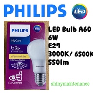 [5pc bundle!] Philips LED Bulb MyCare A60 6W E27 3000K/6500K