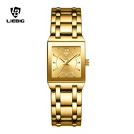 LIEBIG นาฬิกาควอทซ์สำหรับผู้หญิงสีดำทองนาฬิกาแฟชั่นสไตล์ลำลอง Dual Display กันน้ำทำจากสเตนเลสสตีลสำห