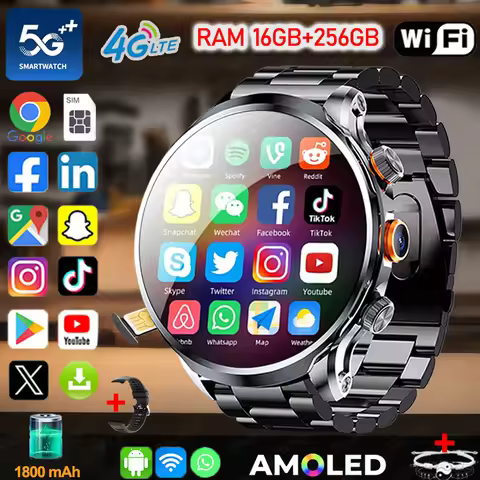 5G/4G Full Network Smart Watch 680*680 AMOLED 1880mah Battery 16GB+256GB RAM HD Camera GPS WIFI Goog