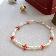 18K 紅珊瑚手鍊 巴洛克珍珠 日本製
