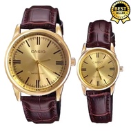 Casio Quartz Classic Gold Dial Leather Band Watch for Couple(Brown)