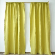 黃綠色常規和遮光麻窗簾/定制窗簾/2 塊面板