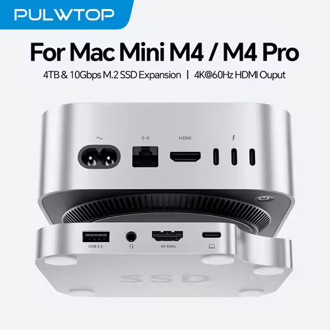 PULWTOP Mac Mini M4 Hub with 4TB SSD Enclosure(NOT Included), with HDMI 4K60Hz, USB A 2.0, SD/TF, Au