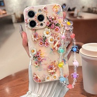 1 ชิ้น เคสโทรศัพท์กันกระแทกที่หนา มีลายดอกไม้เจาะรูประดับขึ้นรูป พร้อมสร้อยข้อมือดอกไม้ที่ทำด้วยมือ 