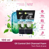 (PAKET HEMAT ISI 2) Garnier Men Oil Control 3 In 1 Charcoal Foam Skin Care - 100ml (Perawatan Pria U