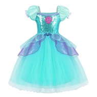 ZZOOI Disney Princess Ariel Dress Shell Sequin Mermaid Costume Children Lace Tulle Fluffy Ball Gown