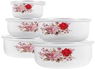 GANAZONO 5Pcs Enamel Bowls with Lid Fruit Cereal Ice Cream Salads Prepared Bowls 5 pieces Nesting Bowls Ideal for Baking Prepping Cooking and Serving Food