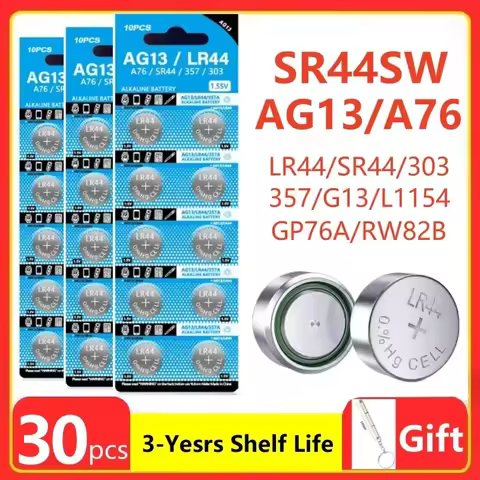 30PCS AG13 LR44 A76 Button Cell Coin Alkaline Battery 1.5V SR44SW pila 357 303 for Watches Toys No M