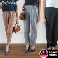 Perfect Woman Palazo Loose Pant Pleated Chiffon 9 Point Long Trousers Pants Wide High Waist Free Siz