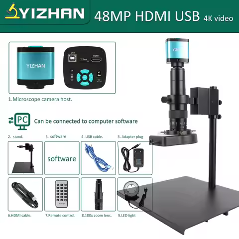 YIZHAN 48MP Digital Microscope 4K Video Recording USB HDMI Industrial Microscope Camera 130/180X C-m