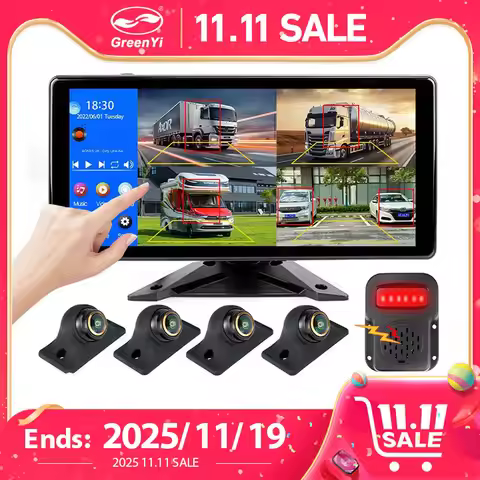 GreenYi 10.36 Inch 4CH Split Screen Blind Spot BSD Alarm Onboard DVR Video Recorder Monitor 170°AHD1