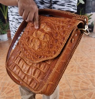 A4 Shoulder Bag Exotic Leather in Bright Tan