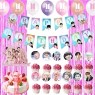 Bts Birthday Party Decorations Pink Purple Balloon Set Cake Topper Banner Tassel Idol Supp