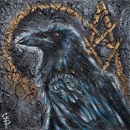 Raven Painting Crow Bird Oil Original Black Art Gothic Black Artwork Cardboard